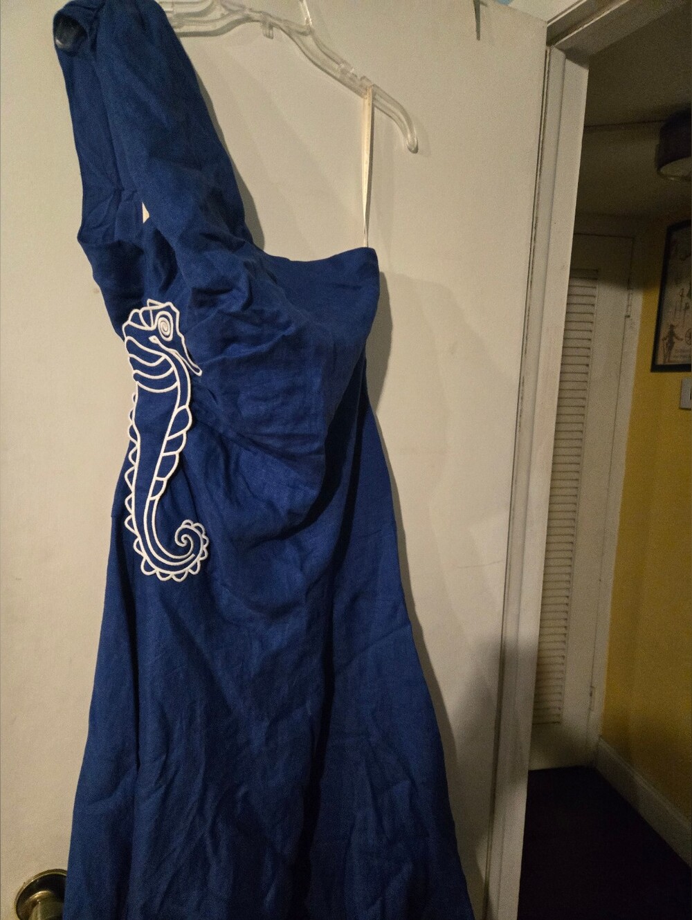 FARM RIO  BLUE LINEN SEAHORSE DRESS